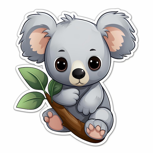 Photo koala de dessin animé tenant un joli bambou