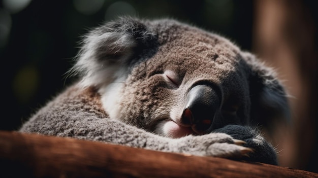 Un koala dormant sur une bûche