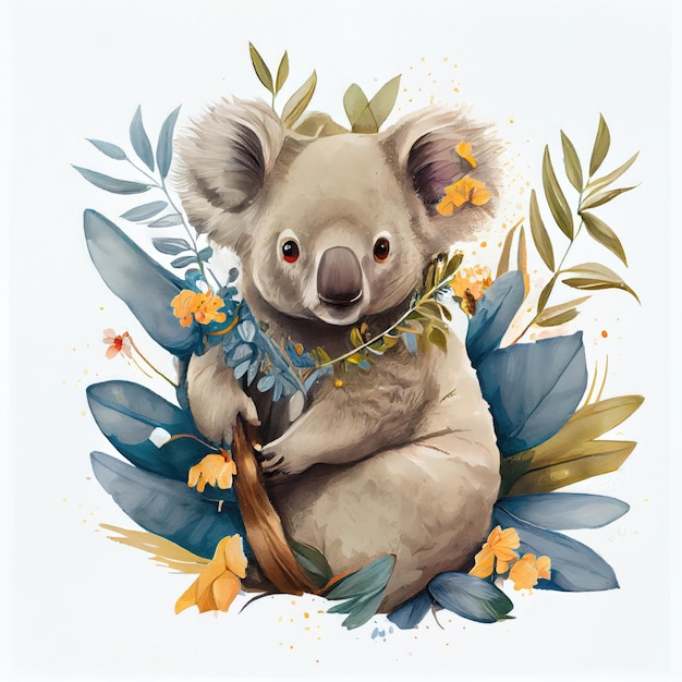 koala avec fleur aquarelle