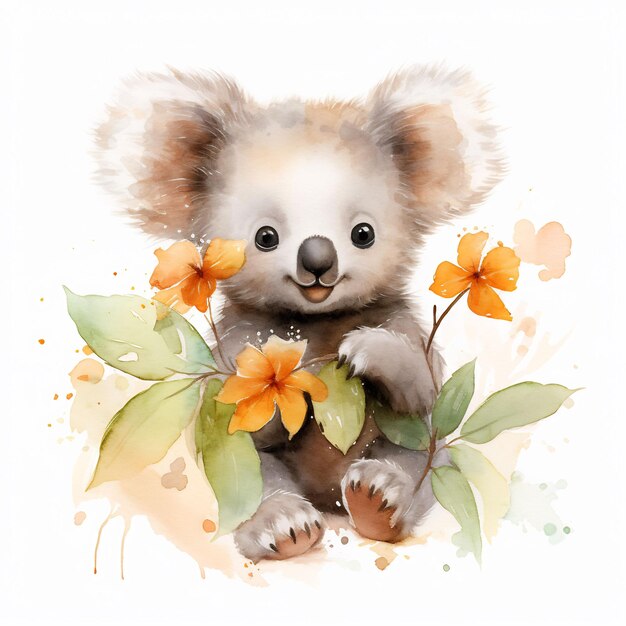 un koala avec des fleurs et un koala dessus