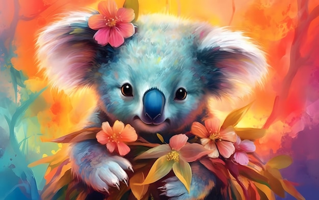 Un koala avec des fleurs sur la tête