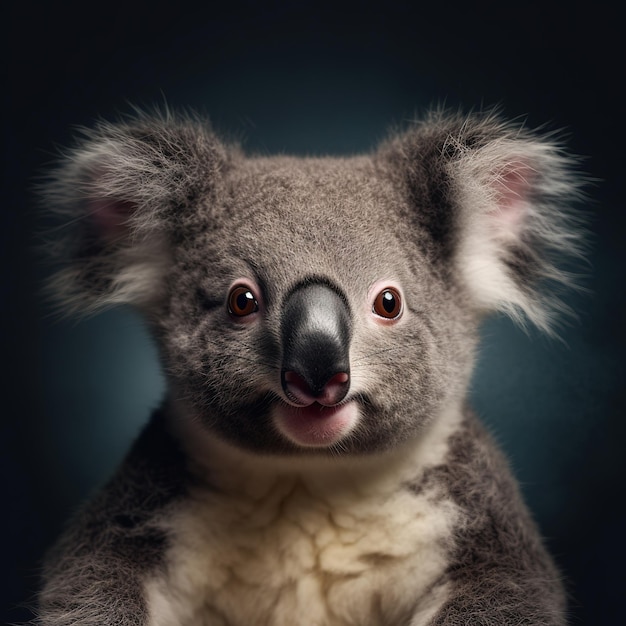 Koala sur fond bleu gros plan studio portrait ours marsupial australien Generative AI