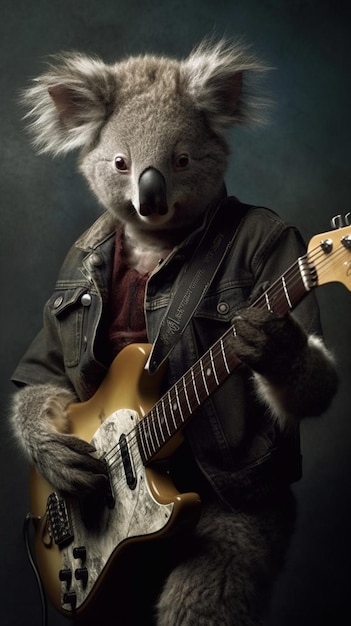 Koala jouant de la guitare avec un fond noir