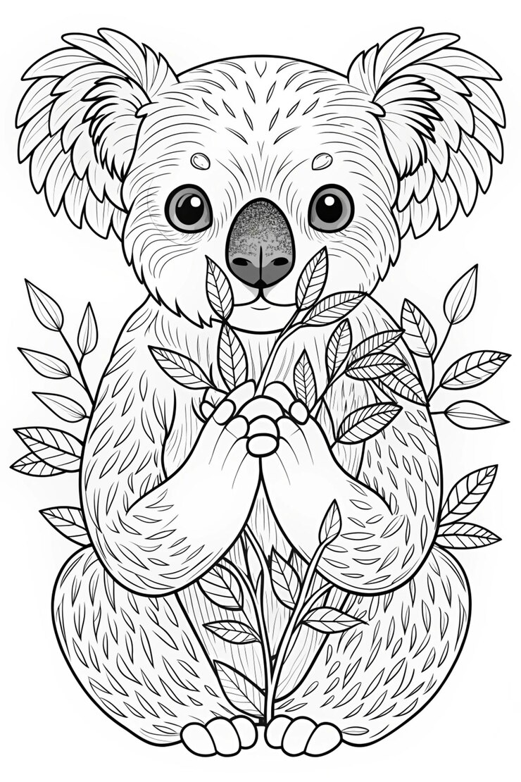 Photo le koala mâche des feuilles d'eucalyptus paisibles