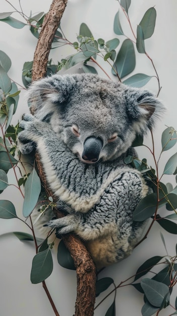 Photo un koala rempli assis sur une branche d'arbre