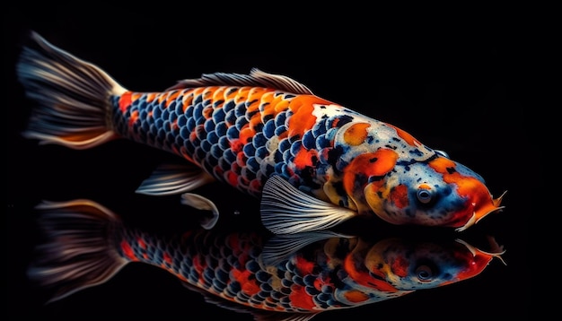 Des koi multicolores ornés nagent dans un étang tranquille généré par l'IA