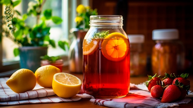 Kombucha dans la cuisine sur la table boisson générative AI