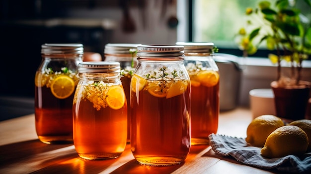 Kombucha dans la cuisine sur la table boisson générative AI