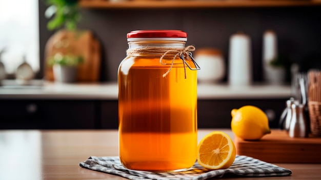 Kombucha dans la cuisine sur la table Boisson générative d'IA