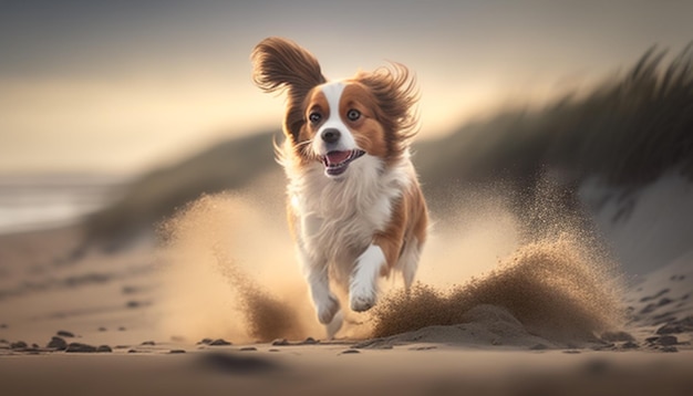 Kooikerhondje courant sur la plage Réaliste