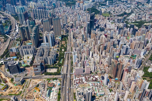 Kowloon, Hong Kong 10 septembre 2019 : Vue aérienne de la ville de Hong Kong