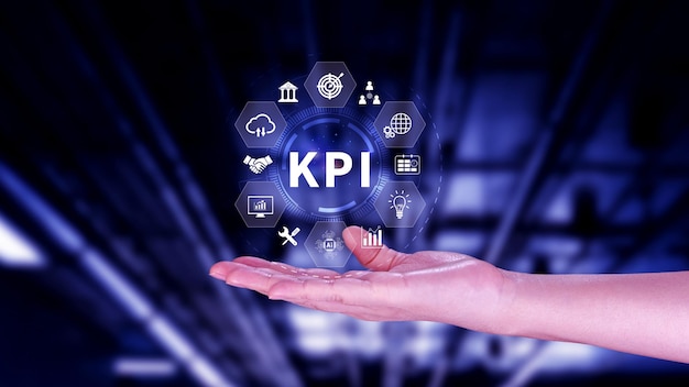 KPI concept d'indicateur de performance clé système de données de gestion base de données KPI connectée suivre les opérations de bénéfices et les données de ventes tableau de bord graphique d'analyse des données commerciales financières