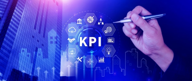 KPI concept d'indicateur de performance clé système de données de gestion base de données KPI connectée suivre les opérations de bénéfices et les données de ventes tableau de bord graphique d'analyse des données commerciales financières