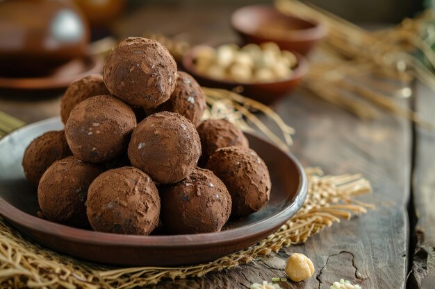 Photo kue bola cokelat biscuits ou biscuits au chocolat à boules de biscuits indonésiens collation de l'aïd kue lebaran