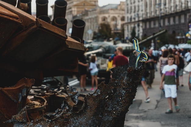 Kyiv Ukraine 23 août 2022 Défilé d'équipements militaires détruits des troupes russes sur le Khreshchatyk