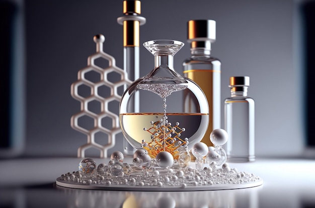 Laboratoire de production de parfumerie Flacons de parfum Huile d'essence liquide avec une molécule AI générative