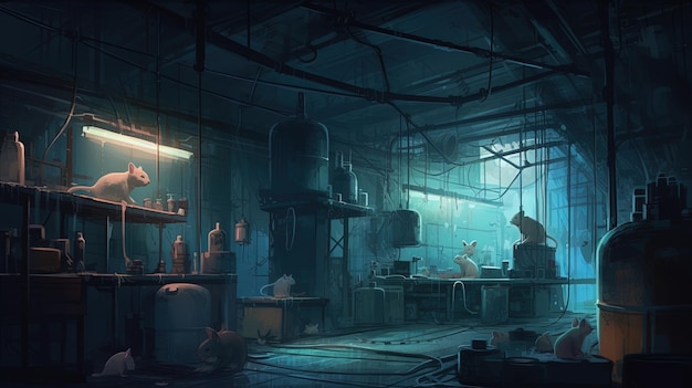 Un laboratoire souterrain sombre avec des rats génétiquement modifiés Concept fantastique Peinture d'illustration AI générative