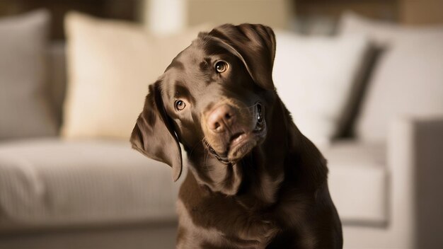 Le labrador brun est en pose.