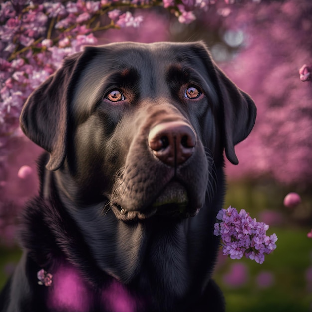 Labrador noir réaliste sur fond extérieur naturel ravissant