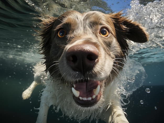 un Labrador retriever peut être vu au soleil sous l'eau généré par l'IA