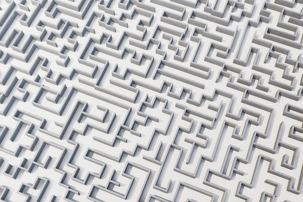 Labyrinthe de cocrete d'illustration 3d, concept complexe de résolution de problèmes.