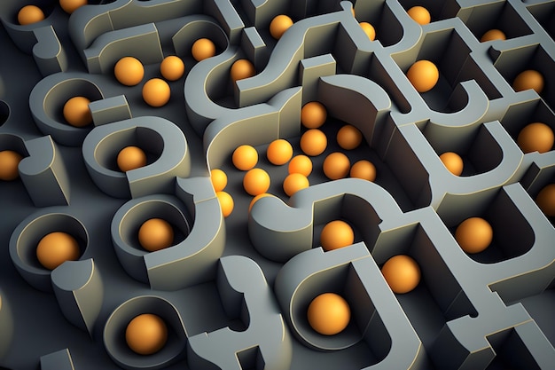 Labyrinthe en forme de boules abstrait 3d