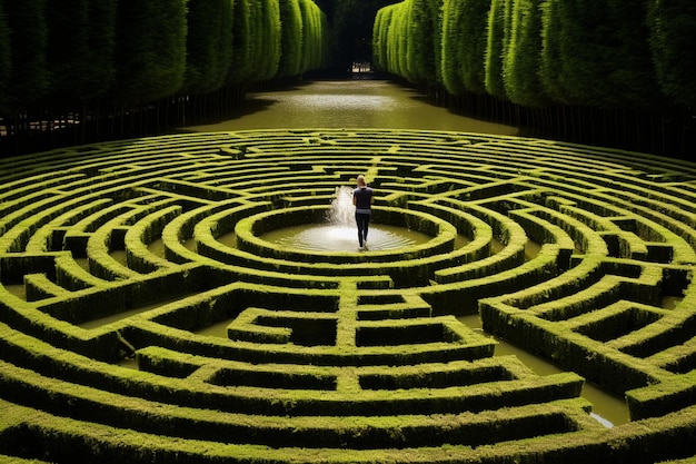 Photo labyrinthe de jardin mystique avec des illusions qui trompent les sens