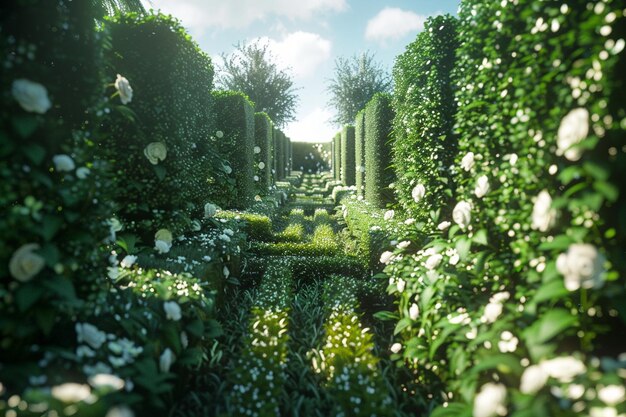 Photo un labyrinthe de jardins enchanteurs avec de hautes haies