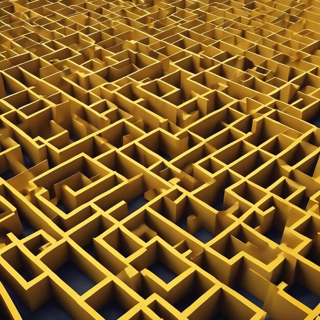 Un labyrinthe jaune avec de nombreuses formes carrées