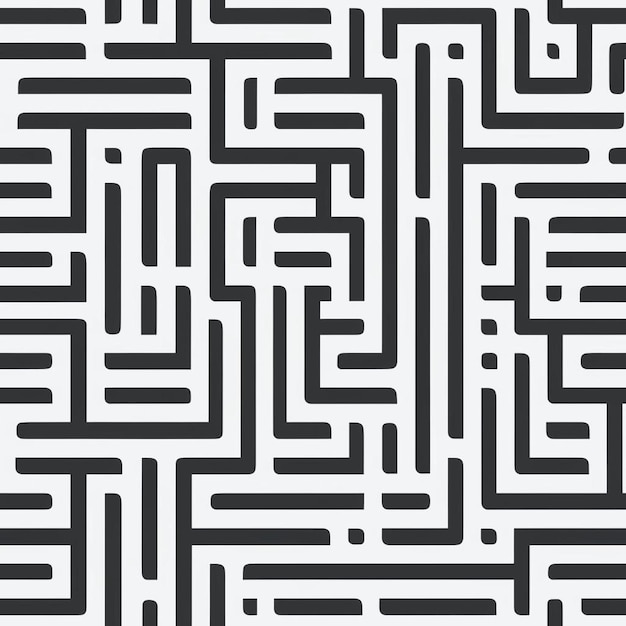 Un labyrinthe en noir et blanc avec un carré blanc dessus.