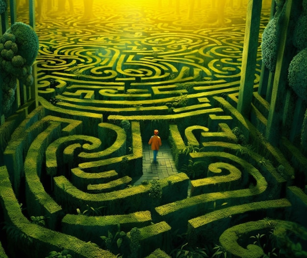 Un labyrinthe de vert et de jaune