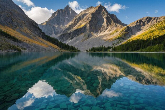 Un lac alpin avec des eaux cristallines et des montagnes