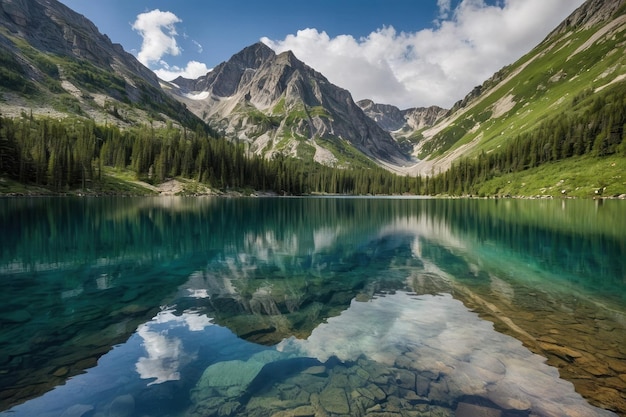 Un lac alpin avec des eaux cristallines et des montagnes