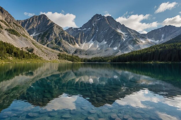 Un lac alpin avec des eaux cristallines et des montagnes