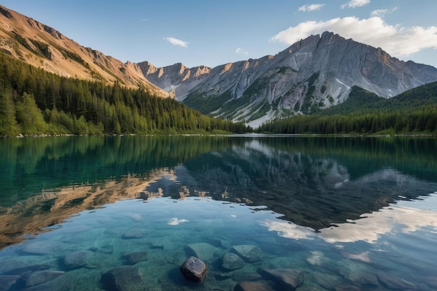 Photo un lac alpin avec des eaux cristallines et des montagnes