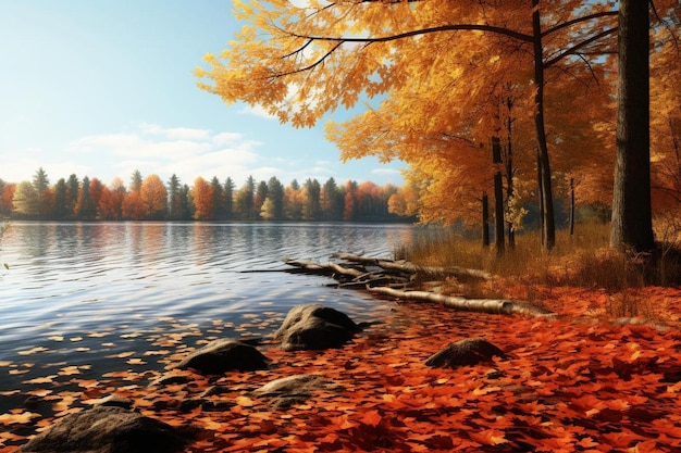 un lac avec un arbre en automne