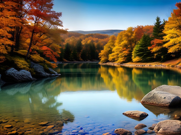 Lac à l'automne avec des tons pastel aquarelles génératif AI généré