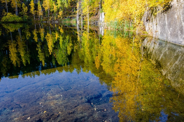 Un lac aux couleurs de l'automne sur les arbres