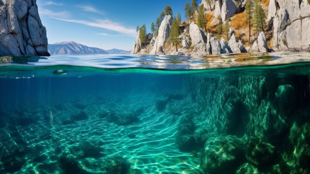 Le lac Baikal en Sibérie, le plus profond lac d'eau douce de Russie, créé avec la technologie d'intelligence artificielle générative.
