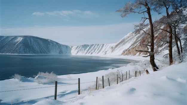 Lac Baykal en hiver Illustration AI Générative