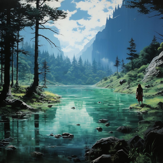 lac bleu avec des arbres et de l'eau bleue dans la forêt à ueda