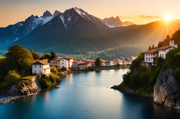 Un lac avec une chaîne de montagnes en arrière-plan