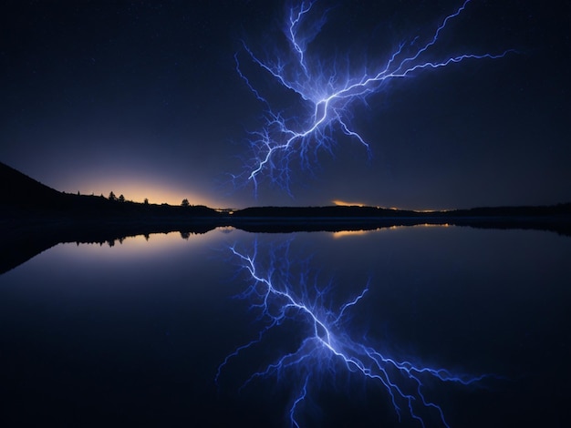 Un lac avec un coup de foudre dessus