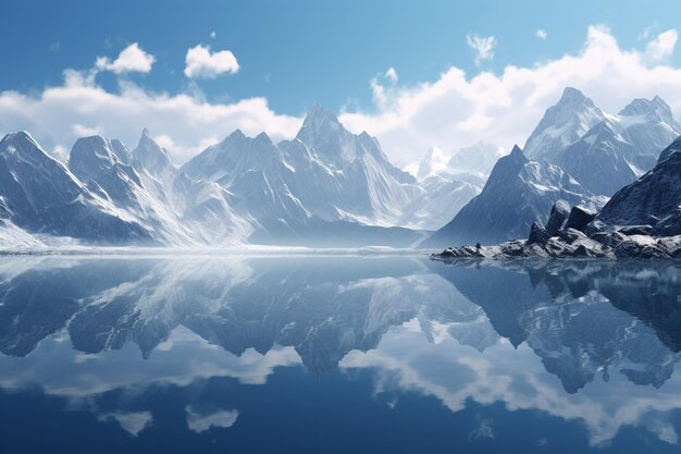 Le lac cristallin reflétant la montagne inspirée par l'amour 00035 02