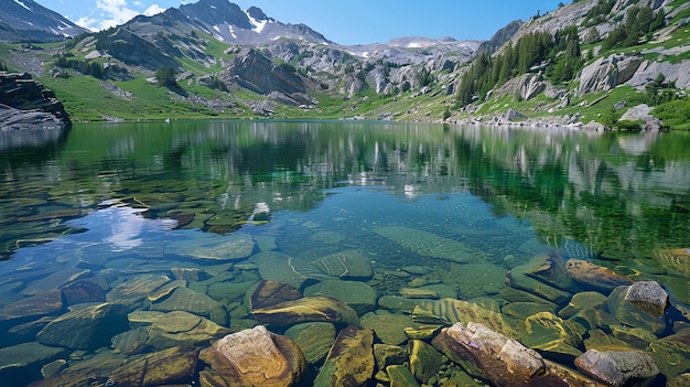 Un lac cristallin reflétant un paysage de montagne serein illustration générée par l'IA