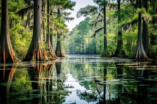 lac dans la forêt génératif Ai