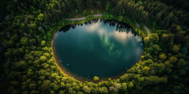Le lac dans la forêt d'un point de vue d'oiseau