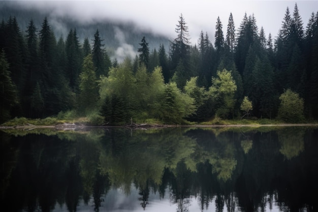 Un lac dans les montagnes avec une forêt en arrière-plan