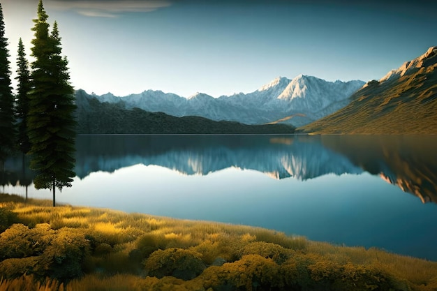 Un lac dans les montagnes avec une montagne en arrière-plan