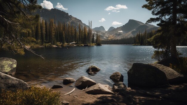 Un lac dans les montagnes avec une montagne en arrière-plan